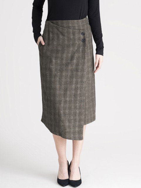 

FableStreet Women Brown Checked Knee Length A-Line Skirt