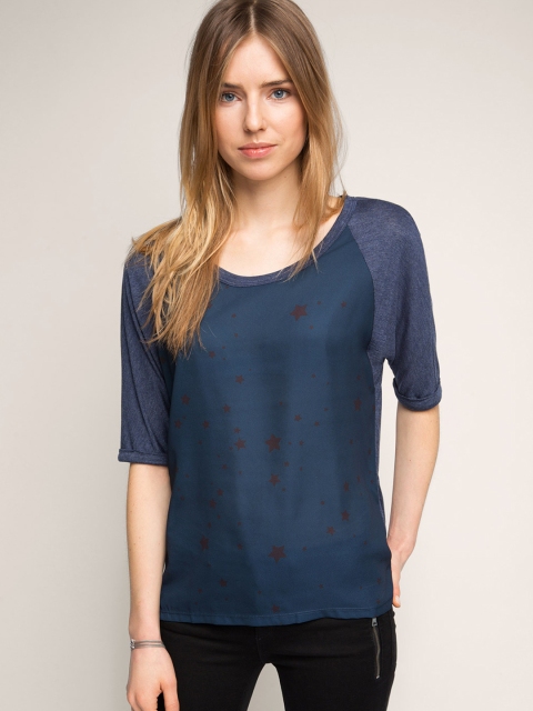 

ESPRIT Women Blue Printed Round Neck T-shirt