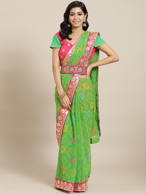

Chhabra 555 Green Gotta Patti Bandhani Belted Saree
