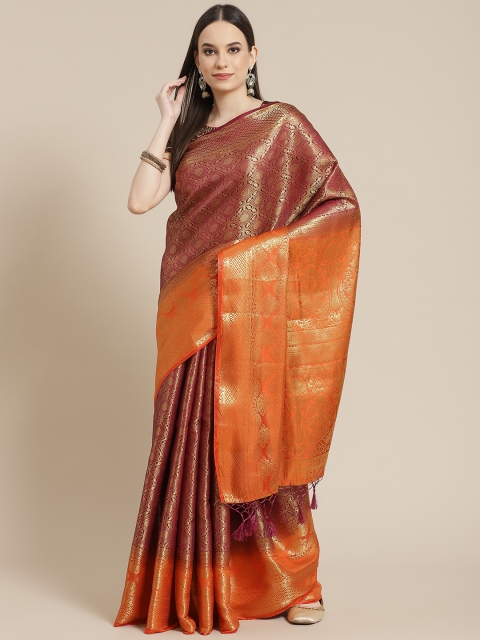 

Chhabra 555 Burgundy & Orange Zari Art Silk Banarasi Saree