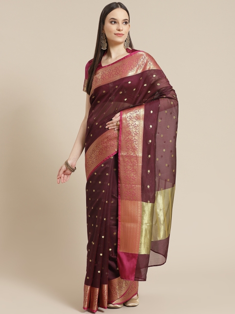 

Chhabra 555 Burgundy & Pink Zari Silk Cotton Maheshwari Saree
