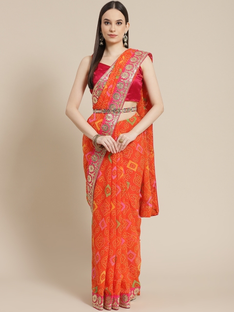 

Chhabra 555 Orange & Fuchsia Bandhani Saree with Gotta Patti Detail & Belt