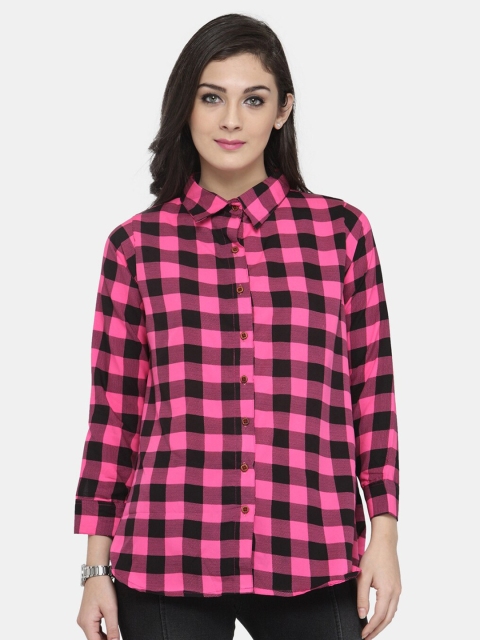 

Enchanted Drapes Women Pink Buffalo Checks Opaque Checked Casual Shirt