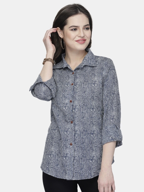 

Enchanted Drapes Woman Blue Striped Casual Shirt
