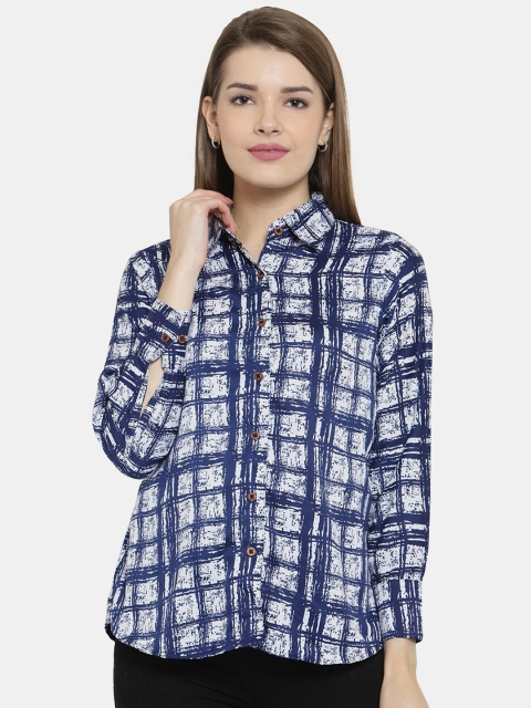 

Enchanted Drapes Women Blue Checked Casual Shirt