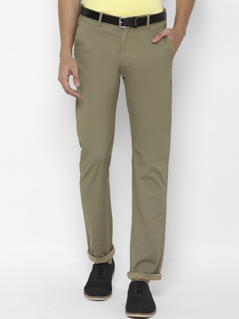 

Allen Solly Men Olive Green Textured Slim Fit Cotton Blend Trousers