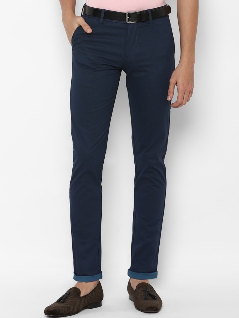 

Allen Solly Men Navy Blue Textured Slim Fit Cotton Blend Trousers