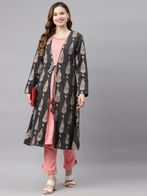 

Laabha Women Pink Solid Kurta Set With Jacket