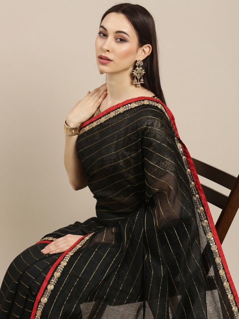 

all about you Black Chanderi Saree