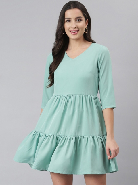 

DEEBACO Sea Green Solid Flared Dress