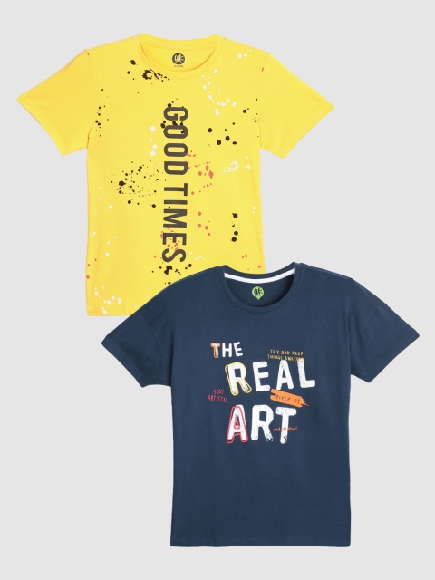 

YK Boys Yellow & Navy Blue Pack Of 2 Printed T-shirts