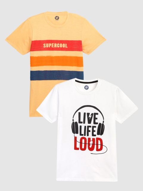 

YK Boys Set of 2 Yellow & White Typography Printed T-shirt