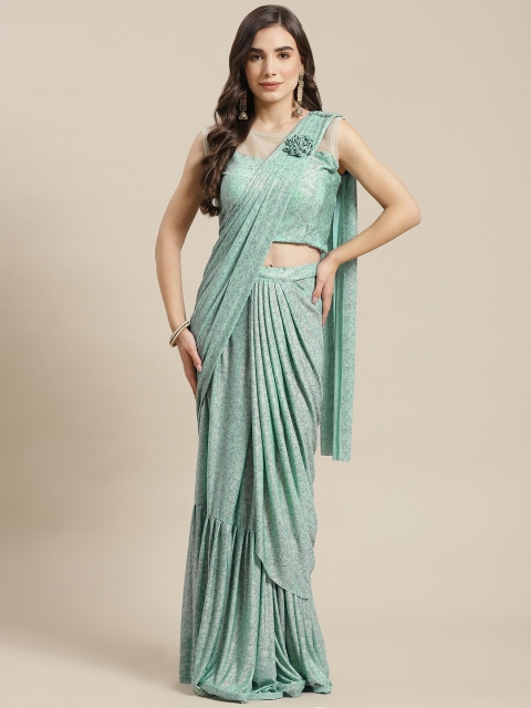 

Chhabra 555 Sea Green Embroidered Ready To Wear Saree