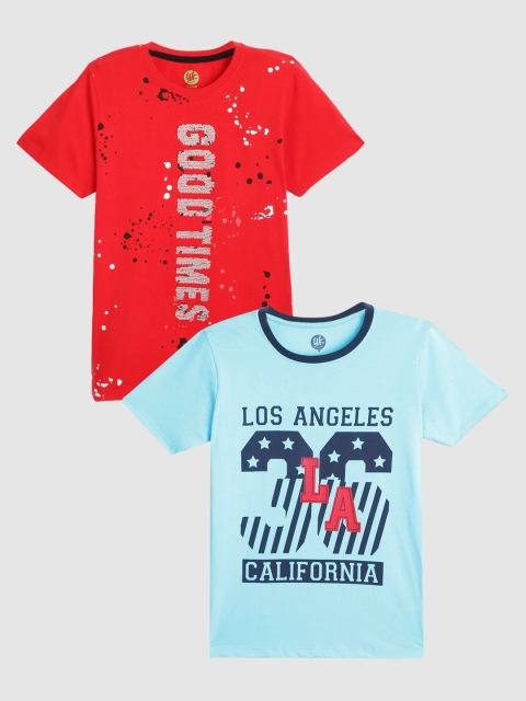 

YK Boys Pack of 2 Printed Cotton Tshirts, Red