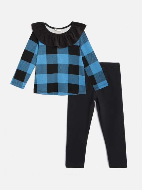 

CrayonFlakes Girls Blue & Black Checked Top with Trousers