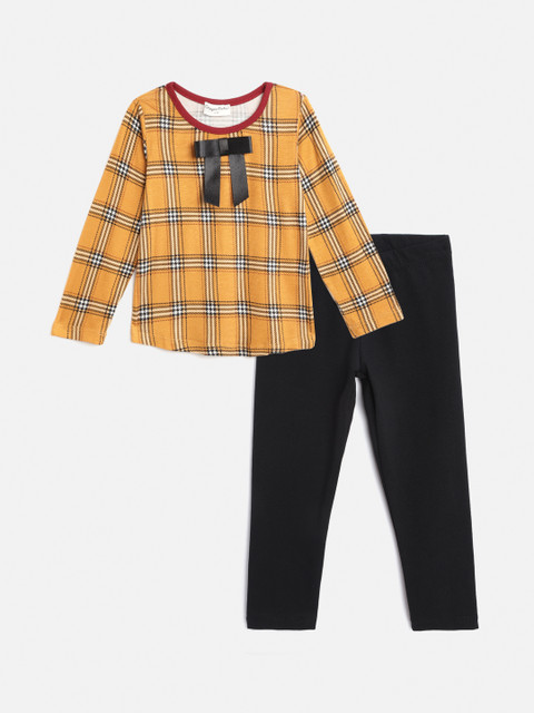 

CrayonFlakes Girls Yellow & Black Checked Top with Trousers