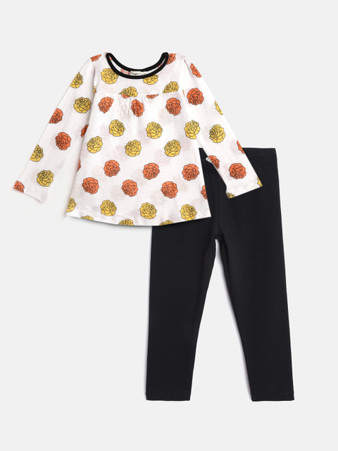

CrayonFlakes Girls White & Black Printed Top with Trousers