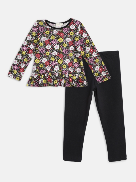 

CrayonFlakes Girls Black Printed Top with Trousers