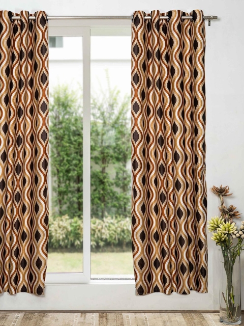 

SHIVANAA HOMES Cream-Coloured & Brown Geometric Digital Printed Long Door Curtain