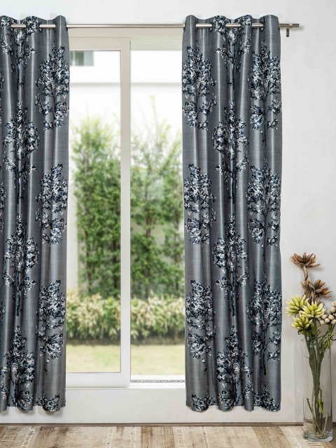 

SHIVANAA HOMES Blue & Grey Floral Long Door Curtain