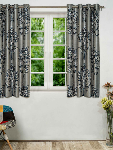 

SHIVANAA HOMES Grey & Blue Floral Window Curtain