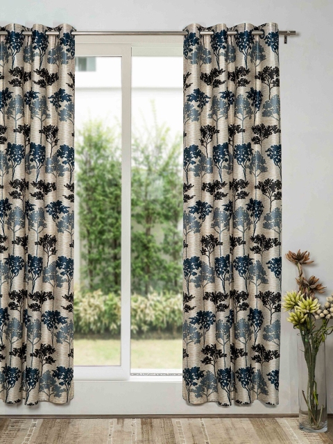 

SHIVANAA HOMES Cream-Coloured & Grey Floral Long Door Curtain