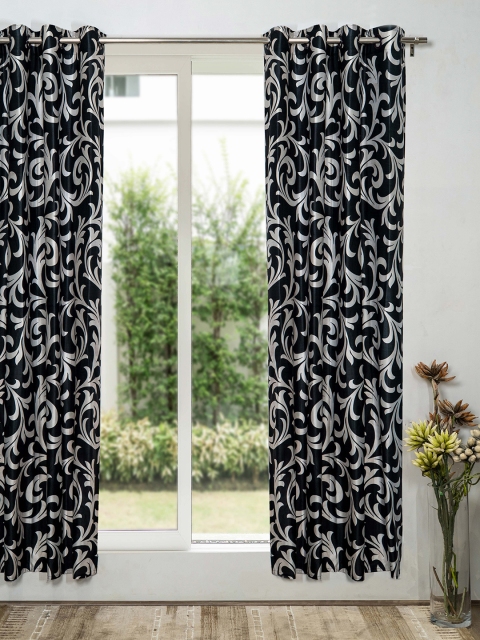

SHIVANAA HOMES White & Black Floral Door Curtain