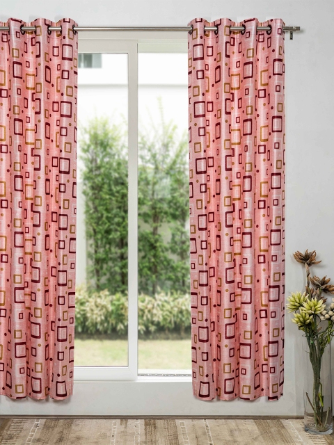 

SHIVANAA HOMES Pink & Maroon Geometric Long Door Curtain