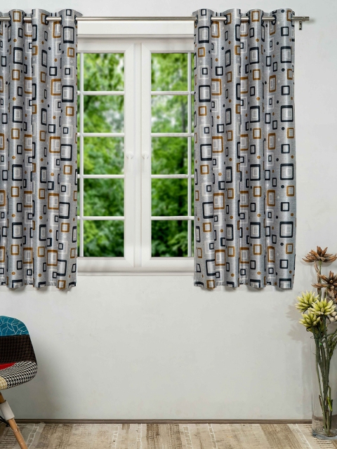 

SHIVANAA HOMES Silver-Toned & Blue Geometric Window Curtain