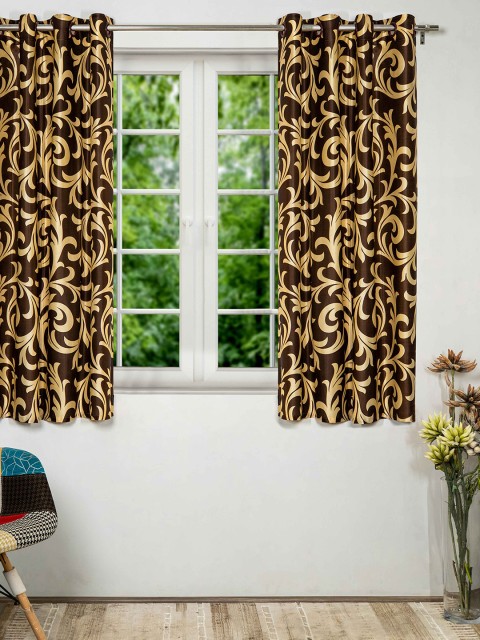 

SHIVANAA HOMES Cream-Coloured & Coffee Brown Single Ethnic Motifs Window Curtain