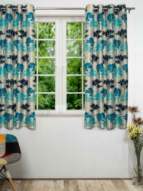 

SHIVANAA HOMES Cream-Coloured & Blue Floral Window Curtain