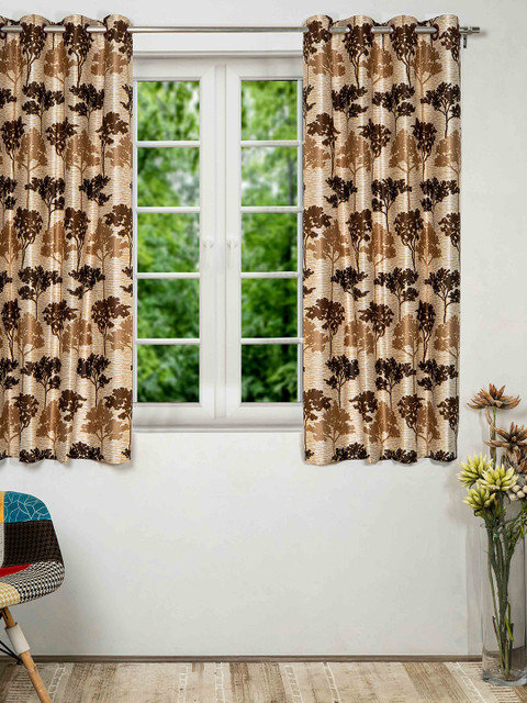 

SHIVANAA HOMES Cream-Coloured & Brown Floral Window Curtain
