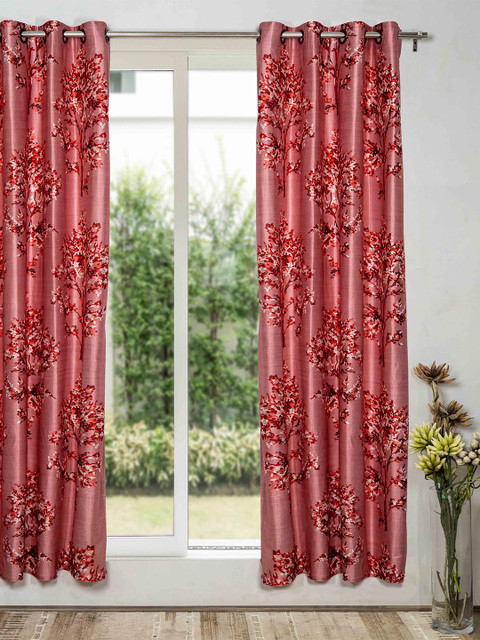 

SHIVANAA HOMES Red & White Floral Door Curtain
