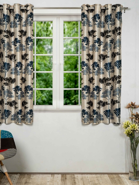 

SHIVANAA HOMES Cream-Coloured & Grey Floral Window Curtain