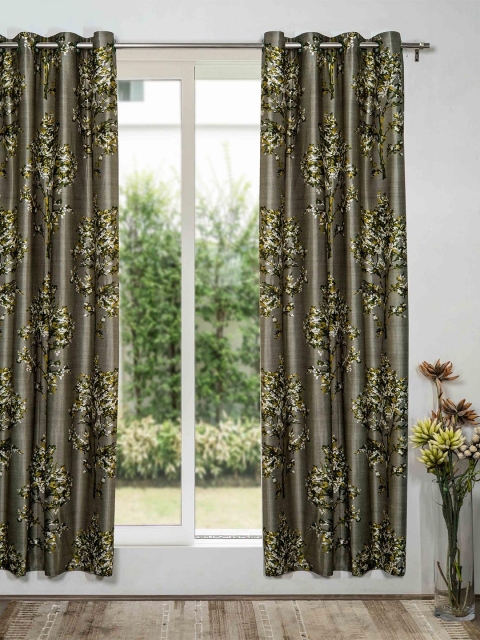 

SHIVANAA HOMES Green & Grey Floral Long Door Curtain