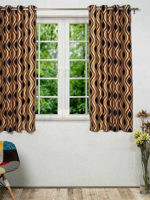 

SHIVANAA HOMES Cream-Coloured & Black Single Printed Window Curtain