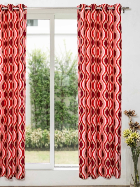 

SHIVANAA HOMES Cream-Coloured & Red Geometric Long Door Curtain