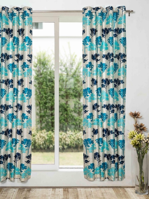 

SHIVANAA HOMES Cream-Coloured & Blue Floral Digital Printed Long Door Curtain