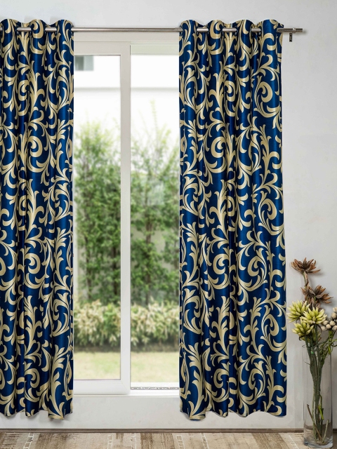 

SHIVANAA HOMES Blue & Cream-Coloured Floral Door Curtain