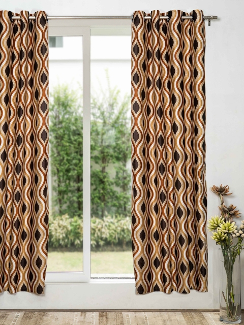 

SHIVANAA HOMES Cream-Coloured & Brown Geometric Door Curtain