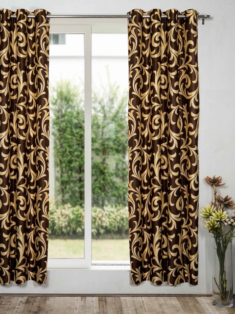 

SHIVANAA HOMES Cream-Coloured & Coffee Brown Floral Long Door Curtain