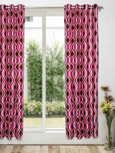 

SHIVANAA HOMES Cream-Coloured & Purple Geometric Long Door Curtain