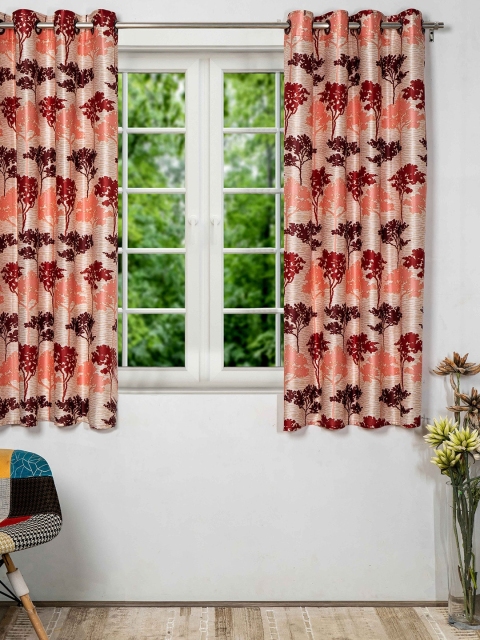 

SHIVANAA HOMES Maroon & Cream-Coloured Floral Window Curtain