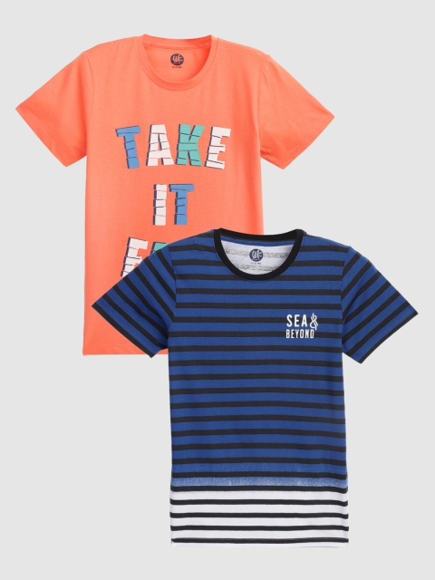 

YK Boys Navy Blue & Orange Set of 2 T-shirt