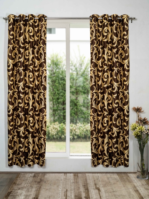 

SHIVANAA HOMES Cream-Coloured & Coffee Brown Set of 2 Floral Door Curtain