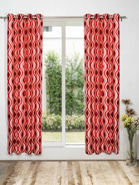 

SHIVANAA HOMES Red & Cream-Coloured Set of 2 Geometric Long Door Curtain