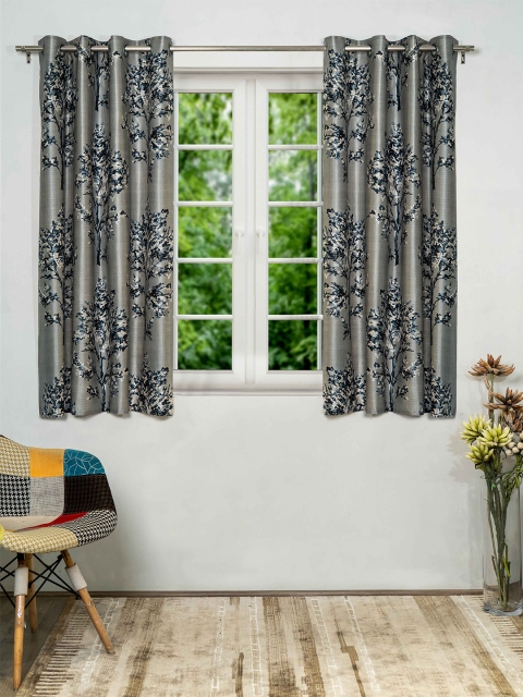 

SHIVANAA HOMES Grey & Blue Set of 2 Floral Window Curtain