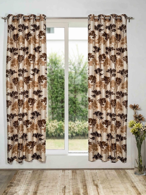 

SHIVANAA HOMES Cream-Coloured & Coffee Brown Floral Long Door Curtain