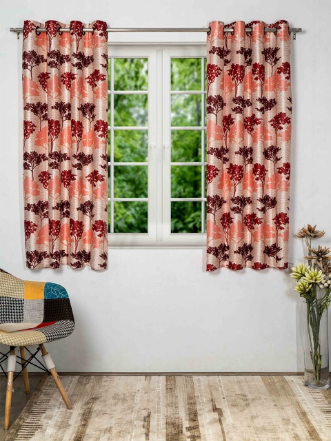 

SHIVANAA HOMES Cream-Coloured & Pink Set of 2 Floral Window Curtain