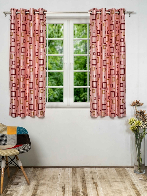 

SHIVANAA HOMES Pink & Brown Set of 2 Geometric Window Curtain